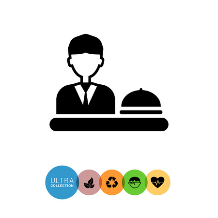 Icon of man silhouette sitting at table with clocheのイラスト素材