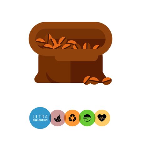 Icon of open brown tissue sack full of coffee beansのイラスト素材