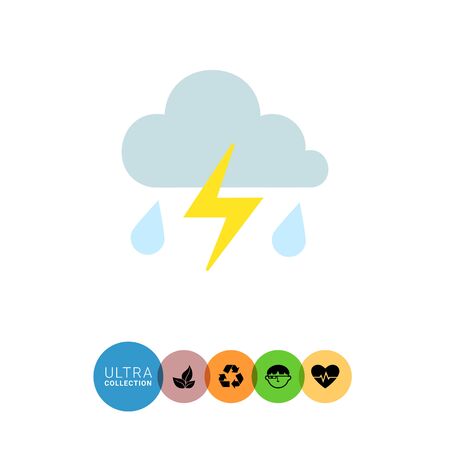 Icon of clouds with falling raindrops and lightningのイラスト素材