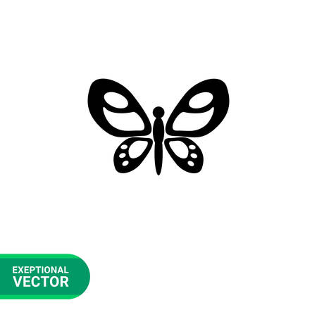 Monochrome vector icon of beautiful butterfly with spread ornate patterned wingsのイラスト素材