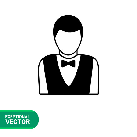 Monochrome simple icon of casino croupier upper part, male without features on faceのイラスト素材