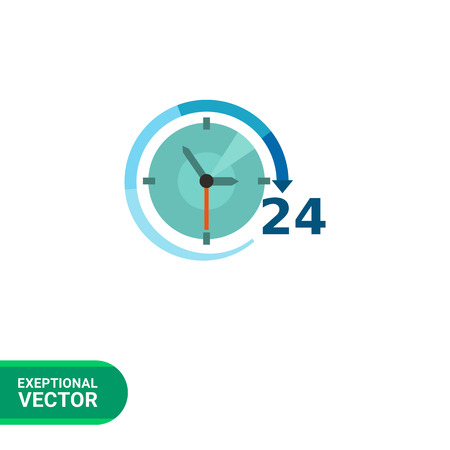 Multicolored vector icon of clock with clock hands, arrow and 24 hour signのイラスト素材