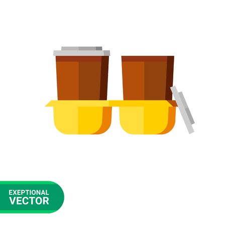 Icon of yellow paper carrier tray for two take-away coffee cups with plastic lidsのイラスト素材