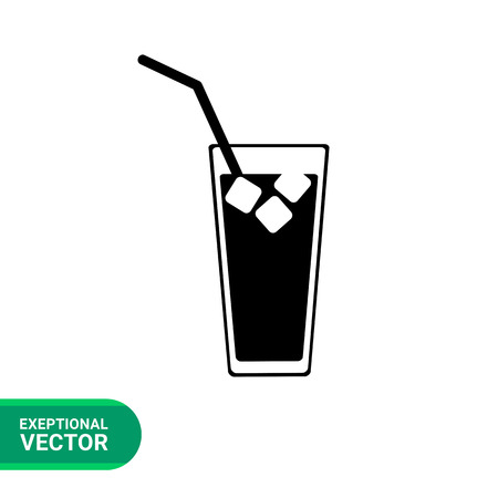 Monochrome vector icon of cold drink with ice and tube in glassのイラスト素材