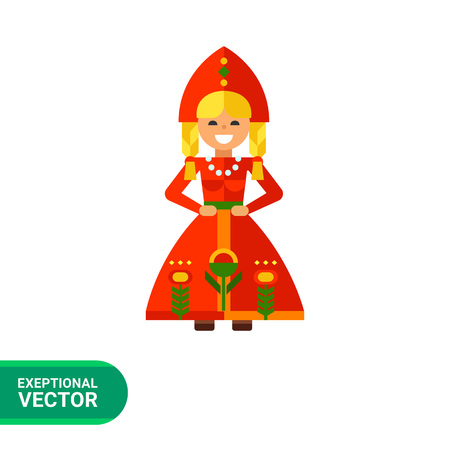 Multicolored vector icon of doll in traditional Russian dressのイラスト素材
