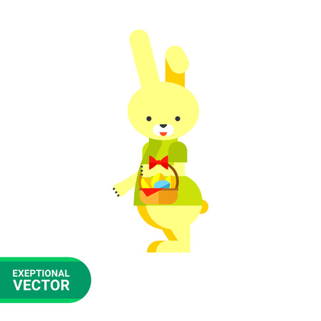Icon of funny cute Easter bunny girl holding, basket with decorated eggsのイラスト素材