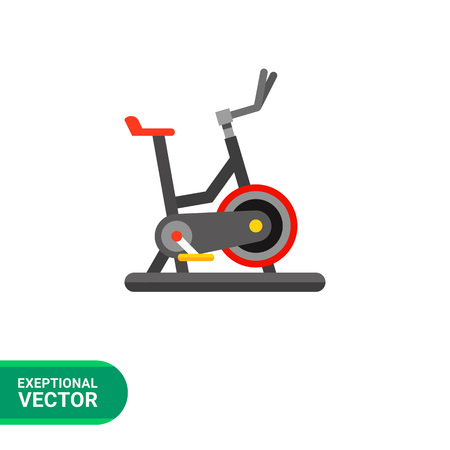 Multicolored flat icon of grey exercise bike with red wheels and seatのイラスト素材