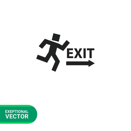 Icon of exit sign with running man figure and direction arrowのイラスト素材