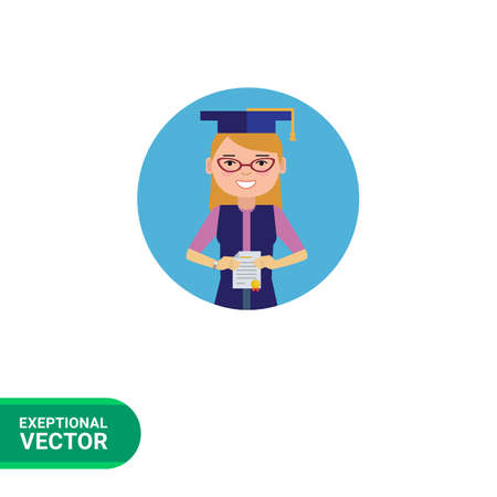 Female character, portrait of smiling graduate holding diploma with sealのイラスト素材