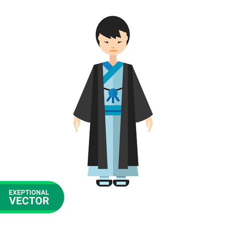 Image of Japanese man wearing blue kimono and black haoriのイラスト素材