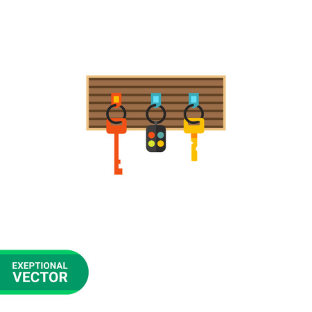 Multicolored vector icon of keys and alarm keychain hanging on boardのイラスト素材