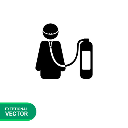 Life support simple icon. Vector illustration of female character breathing with help of artificial respiration unitのイラスト素材