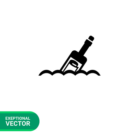 Vector icon of scroll message in bottle floating on wavesのイラスト素材
