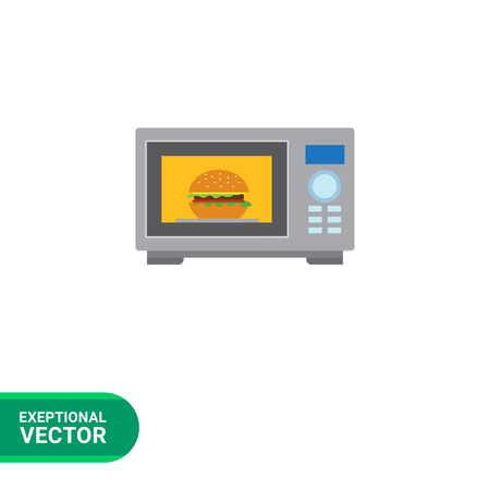Vector icon of kitchen microwave oven with hamburger insideのイラスト素材