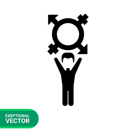 On coming out vector icon. Black illustration of male character with transgender symbolのイラスト素材
