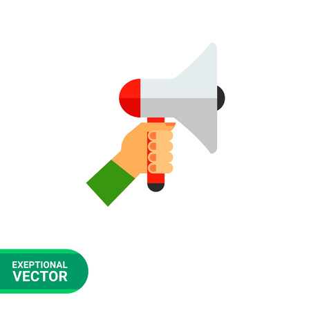 Promotion vector icon. Multicolored illustration of hand holding loudspeakerのイラスト素材
