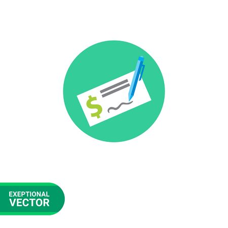 Icon of cheque book page with dollar sign and writing penのイラスト素材