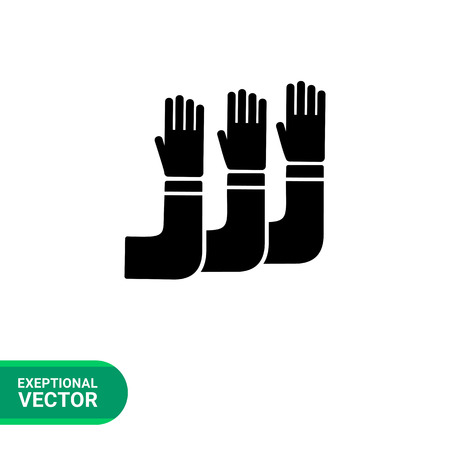 Monochrome vector icon of raised human hands representing student aspirationのイラスト素材