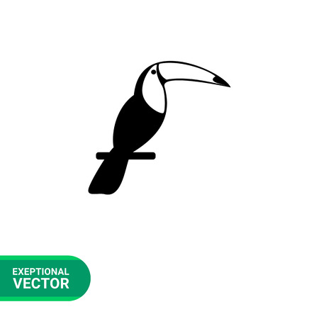 Monochrome vector icon of exotic bird Toucan sitting on perchのイラスト素材