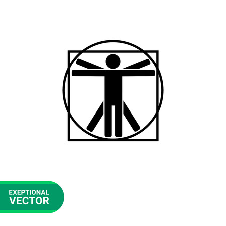 Monochrome vector icon of minimalistic Vitruvian manのイラスト素材