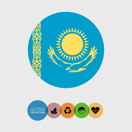 Set of vector icons with Kazakhstan flagのイラスト素材