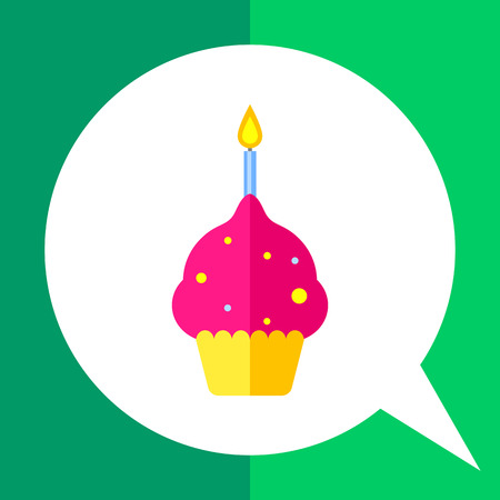 Multicolored vector icon of anniversary cake with one burning candleのイラスト素材