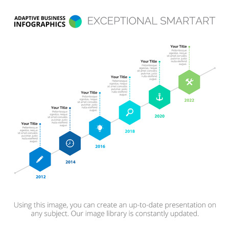 Timeline diagram. Element of presentation, flowchart, diagram. Concept for infographics, business templates, annual reports. Can be used for topics like business strategy, planning, marketing analysisのイラスト素材