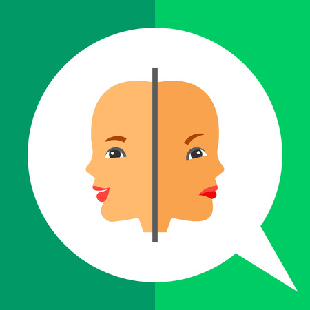 Multicolored vector icon of two woman faces with joy and sadness expressions representing psychologyのイラスト素材