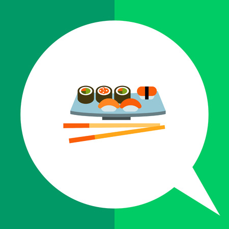 Multicolored vector icon of sushi set served on special plate with chopsticksのイラスト素材