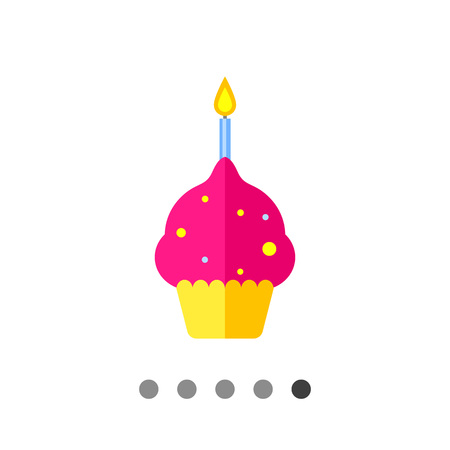 Multicolored vector icon of anniversary cake with one burning candleのイラスト素材