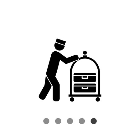 Male silhouette pushing luggage cart. Bell boy, hotel, baggage. Hospitality concept. Can be used for topics like hotel, travel, hospitality industry, serviceのイラスト素材