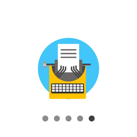 Multicolored vector icon of yellow typewriter and paper sheet in blue circle representing bloggingのイラスト素材
