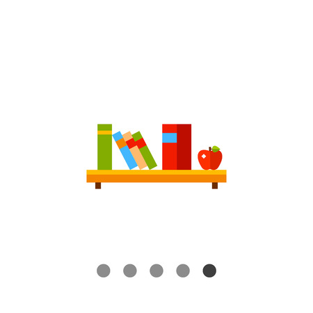 Multicolored vector icon of shelf with six books and appleのイラスト素材