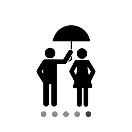 Man holding umbrella over woman. Care, relationship, protection from rain. Care concept. Can be used for relationship, weather, loveのイラスト素材