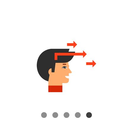 Head profile of smiling man with three arrows directed forward. Inspiration, goal, encouragement. Motivation concept. Can be used for topics like business, management, consulting, marketing.のイラスト素材