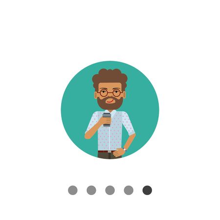 Male character, portrait of smiling man holding disposable coffee cupのイラスト素材