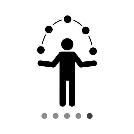 Man juggling balls. Dexterity, performance, clown. Juggling concept. Can be used for topics like circus, management, entertainment.のイラスト素材