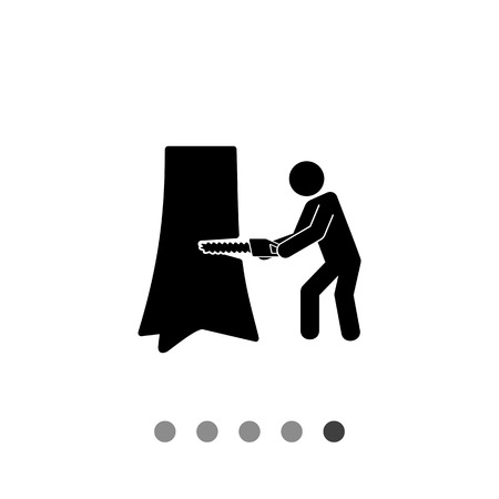 Man sawing tree trunk. Wood, saw, lumberjack. Sawing concept. Can be used for topics like felling, industry, technology.のイラスト素材