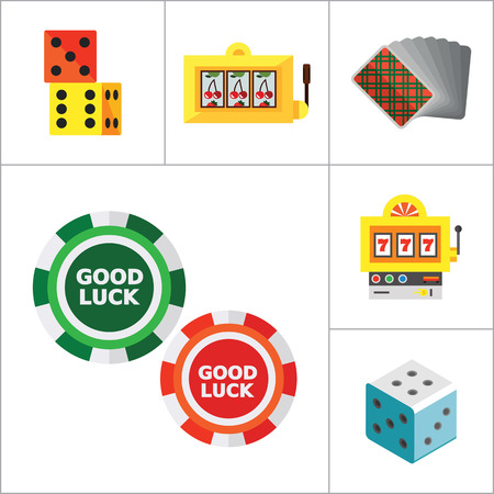 Casino Icon Set. Roulette Poker Chips Dice Slot Machine Display Playing Cards Slot Machine Casino Dice Croupier Casino Symbol Cards Suits Horseshoe And Shamrock Jackpotのイラスト素材