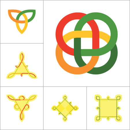 Celtic Ornament Icon Set. Infinite Knot Endless Knot Eternal Knot Buddhist Symbol Decorative Knot Ornament Celtic Knot Celtic Symbol Celtic Element Celtic Sign Triqueta Celtic Shield Quaternary Knotのイラスト素材