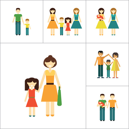 Family Icon Set. Family With Baby Family With Children Family With Child Happy Family Gay Family Gay Family With Baby Non-traditional Family Father And Son Mother And Daughter Family On Beachのイラスト素材