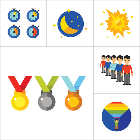 Metaphors Icon Set. Sleeping Queue Night Owl Music Justice Sex Night Executive Manager Medal Question And Answer Smash Time On Coming Outのイラスト素材