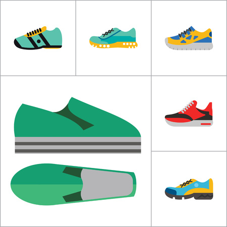Shoes Icon Set. Sneakers Summer Shoes Sport Shoe Trainer Jogging Shoe Gymshoe Running Shoe Football Shoe Basketball Shoe Socks Valenki Plimsollのイラスト素材