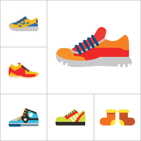 Shoes Icon Set. Sneakers Summer Shoes Sport Shoe Trainer Jogging Shoe Gymshoe Running Shoe Football Shoe Basketball Shoe Socks Valenki Plimsollのイラスト素材