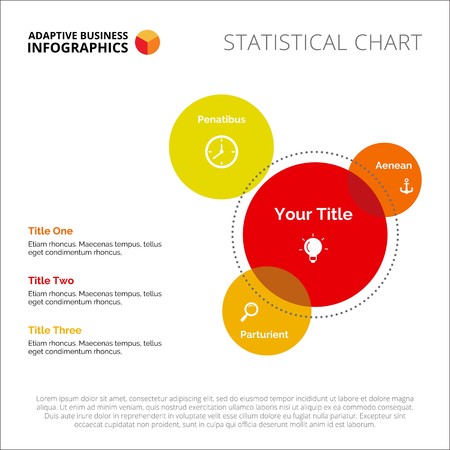 Three parts Venn diagram. Element of presentation, layout, diagram. Concept for business template, infographics, report. Can be used for topics like strategy, marketing, planning, analysisのイラスト素材
