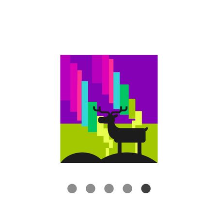 Multicolored vector icon of bright northern lights and standing reindeerのイラスト素材