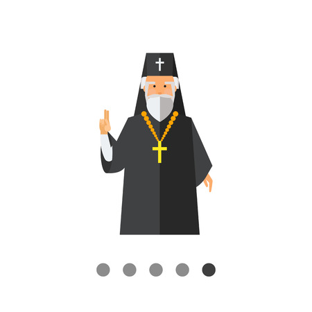 Icon of grey-haired bearded orthodox priest in black cassock with golden crossのイラスト素材