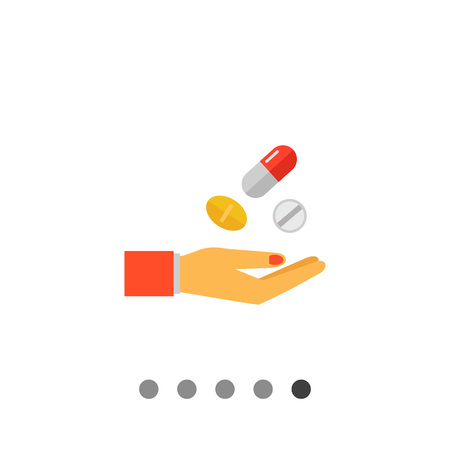 Multicolored vector icon of pills, capsule and woman handのイラスト素材