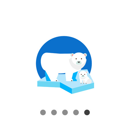 Multicolored vector icon of polar bear and its cub on ice floeのイラスト素材