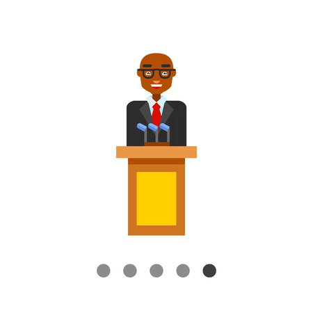 Politician icon. Multicolored vector illustration of male character speaking from tribuneのイラスト素材